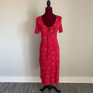 Zara red fruit tie midi dress